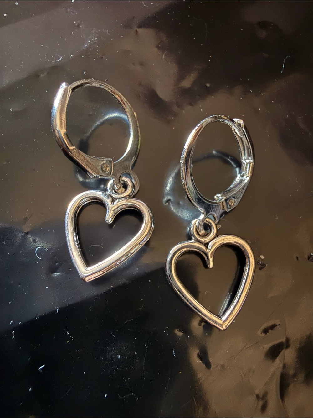 Silver Heart Dangle Hoop Earrings - Women's Jewelry